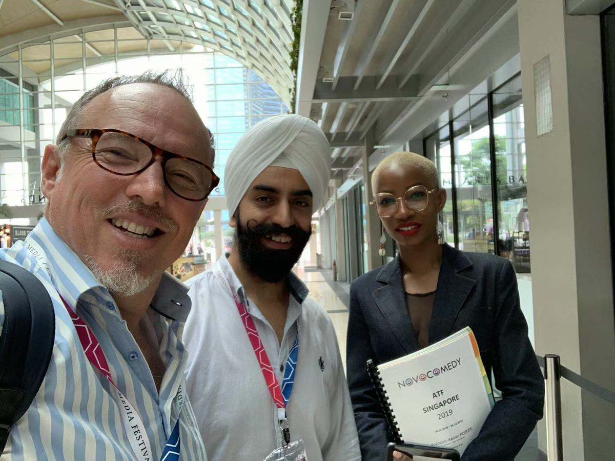 novocomedy's tweet photo. The Team well represented at ATF-Singapore, had great meetings among them, Director of program nation and acquisition kid, India in the photo, thank you all who stopped by our table! https://t.co/thHTaW6KtF #TRADEFAIR #ATF20 #ASIATVFORUM https://t.co/6gpVd59tA2