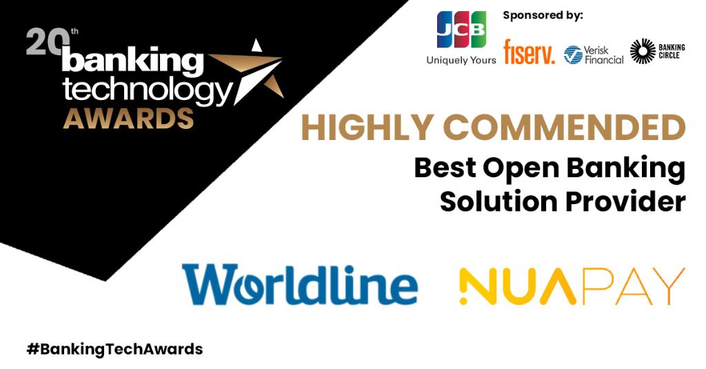 FinTech_Futures's tweet photo. Well done to @WorldlineGlobal and @NUAPAY for being Highly Commended for Best Open Banking Solution Provider in partnership with @Ovum  at the 20th Banking Technology Awards.

#bankingtechawards #bankingtechnologyawards https://t.co/vp4SkkV6Pk