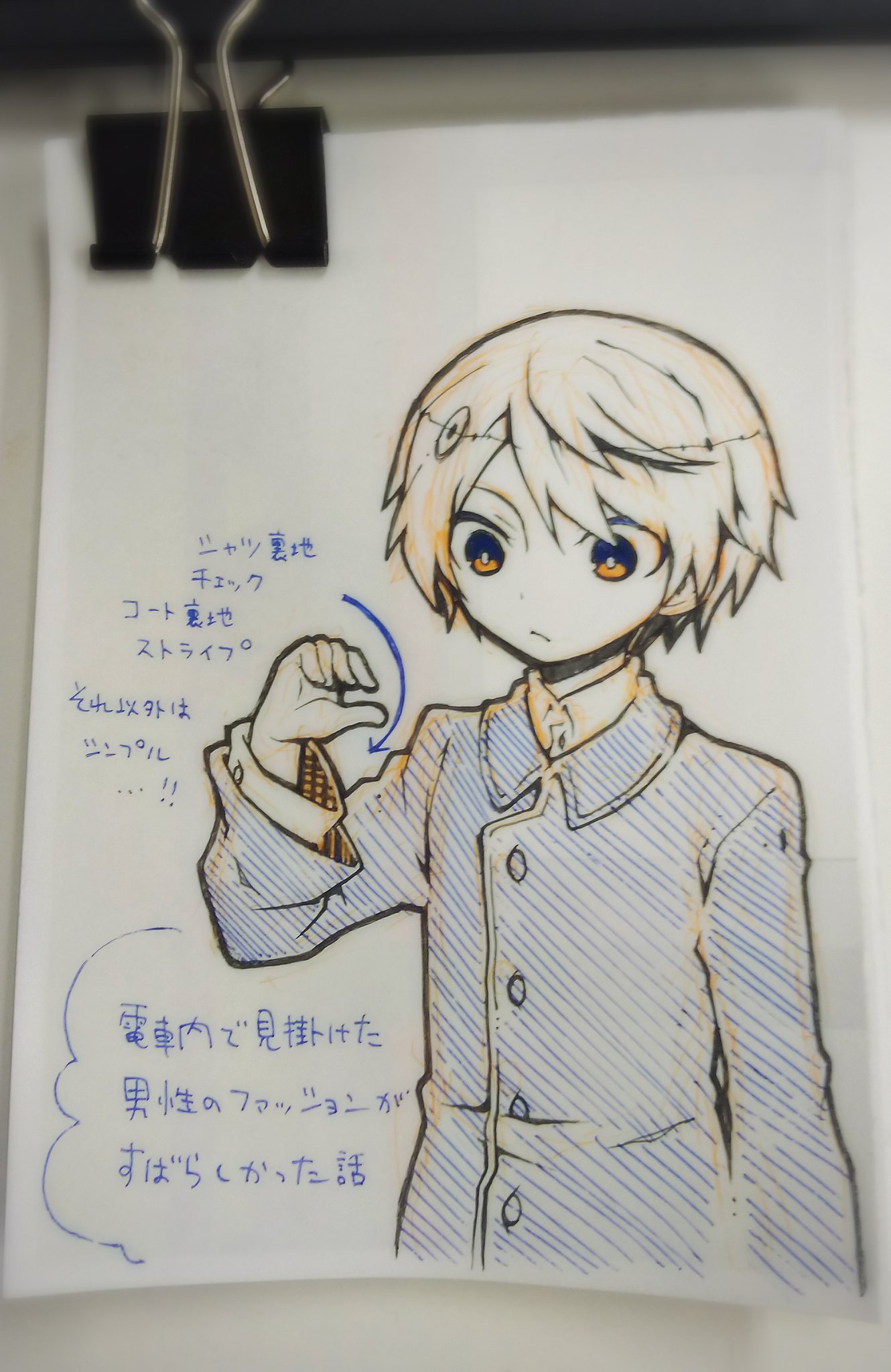 トツキ レトロ エレクトロ Al Twitter 今日 電車 内で見掛けた男性がシンプルなシャツとコートなのに 裏地がチェックとストラップでめちゃくちゃおしゃれで素敵でした 顔は児嶋だよ の人に似てました このイラストは児嶋さんを意識していません T