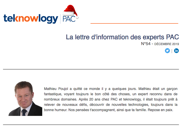 PAC_Analyst_FR's tweet photo. Notre #Newsletter de Décembre est disponible ▶️ https://t.co/ymvLbYKex9
Edito : Know secteur public : une transformation numérique bien entamée / Chiffre du Mois : le marché de l'IA en France / Focus : ToolPad gagnant du concours start-up #ToolPad #IA https://t.co/gdAv5A2YJF