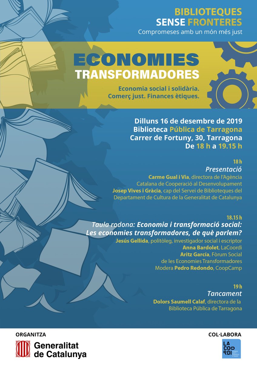 ⭕️ #recomanem | Jornada 'Economies Transformadores: comerç just, finances ètiques i economia social i solidària', en el marc del programa #bibliotequessensefronteres.

Inscriviu-vos ➡️ bit.ly/2YyLwLh