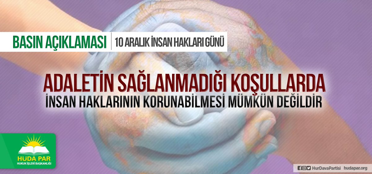 10 Aralık Dünya İnsan Hakları Günü'nün, 'insan hakları' söylemini tekeline alıp, bütün dünyaya zulüm ve haksızlık dağıtan Emperyalistlerin ve uşaklarının elinden kurtulacağı bir güne dönüşmesini temenni ediyorum.

#insanhaklarıgünü
#10aralıkinsanhaklarıgünü