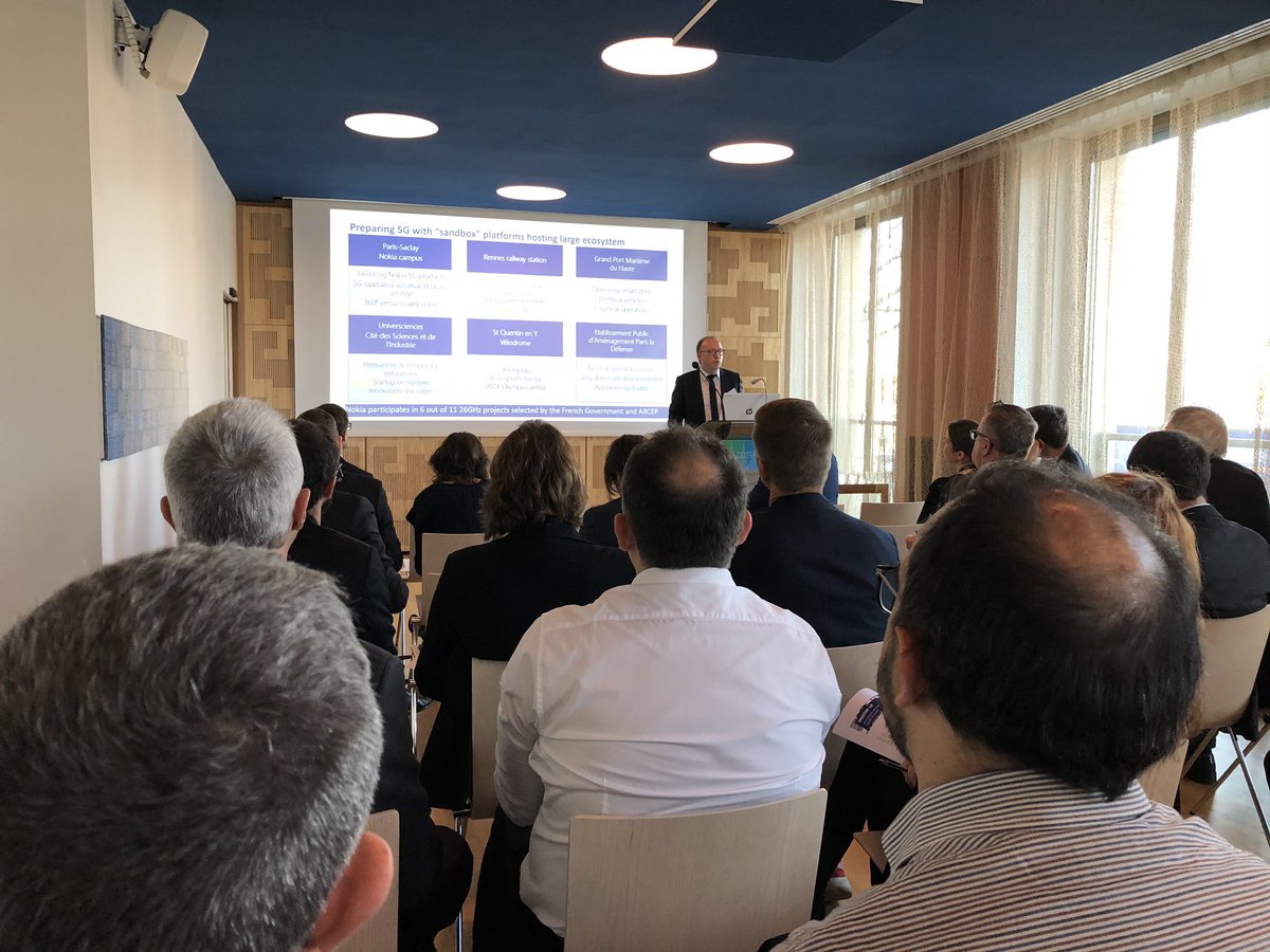 MarcianoGilbert's tweet photo. Live from Finland ambassy @BusinessFinland our VP @MatBourguignon Head of @nokia enterprise Europe is presenting @nokiaindustries strategy and our 6 mmWave #5G projects out of 11 selected by @Arcep in France. https://t.co/xC0OaJTPDQ