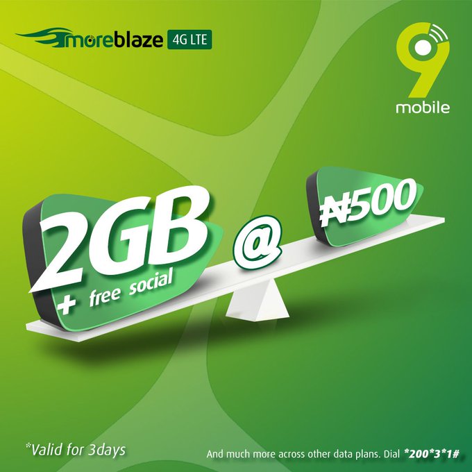 9Mobile Data Plan For 2020, 7GB For N1500, 2GB for N500