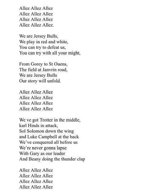 JerseyBullsFC's tweet photo. Allez allez allez! Get your vocal chords ready this Saturday with this song written especially for the Bulls by one of our fans 

#backthebulls https://t.co/x4zO84PaK6