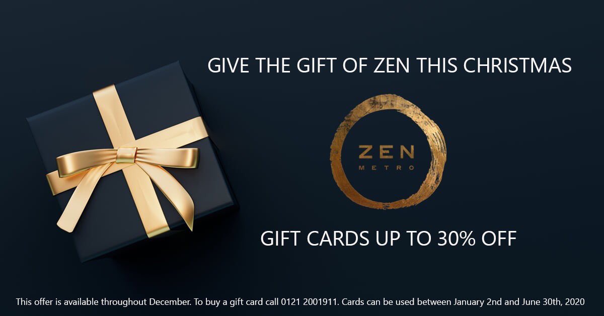 ZenMetroBham's tweet photo. Give the gift of Zen Metro to your Thai food lover this #Christmas and get up to 30% off!

Buy a £100 gift card for £70.
Buy a £50 gift card for £40
Buy a £25 gift card for £22.50.
T&amp;Cs apply.

Our gift cards are available to buy on the phone on 0121 2001911.

#birmingham #thai https://t.co/oCuIsvhEem