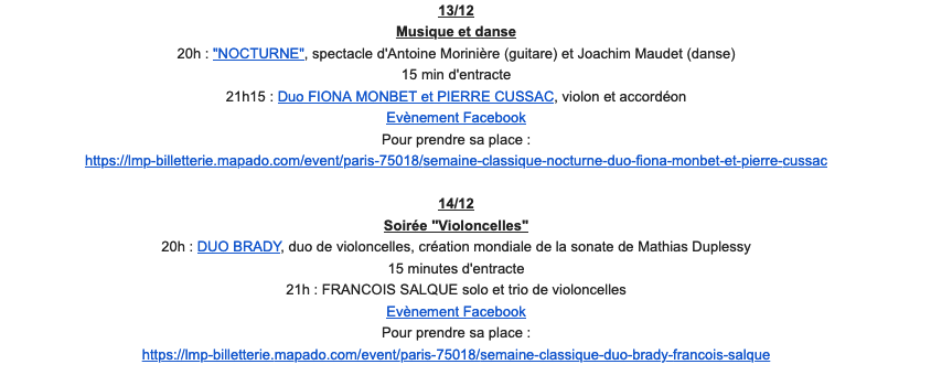 On soutient fort la Semaine Classique du Lavoir : 4 soirées, 8 concerts, 12 musicien.nes, 1 danseur, de la musique classique, un peu de jazz aussi, un bar, et ancien lavoir à l'acoustique exceptionnelle !

où ? 35 rue Léon <a href="/mairie18paris/">Mairie 18 Paris</a> 
quand ? Du 11 au 14 décembre