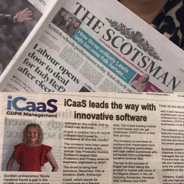 Look out for the great article on iCaaS in @TheScotsman #dataprotection #GDPR #innovativesoftware @Scots_future