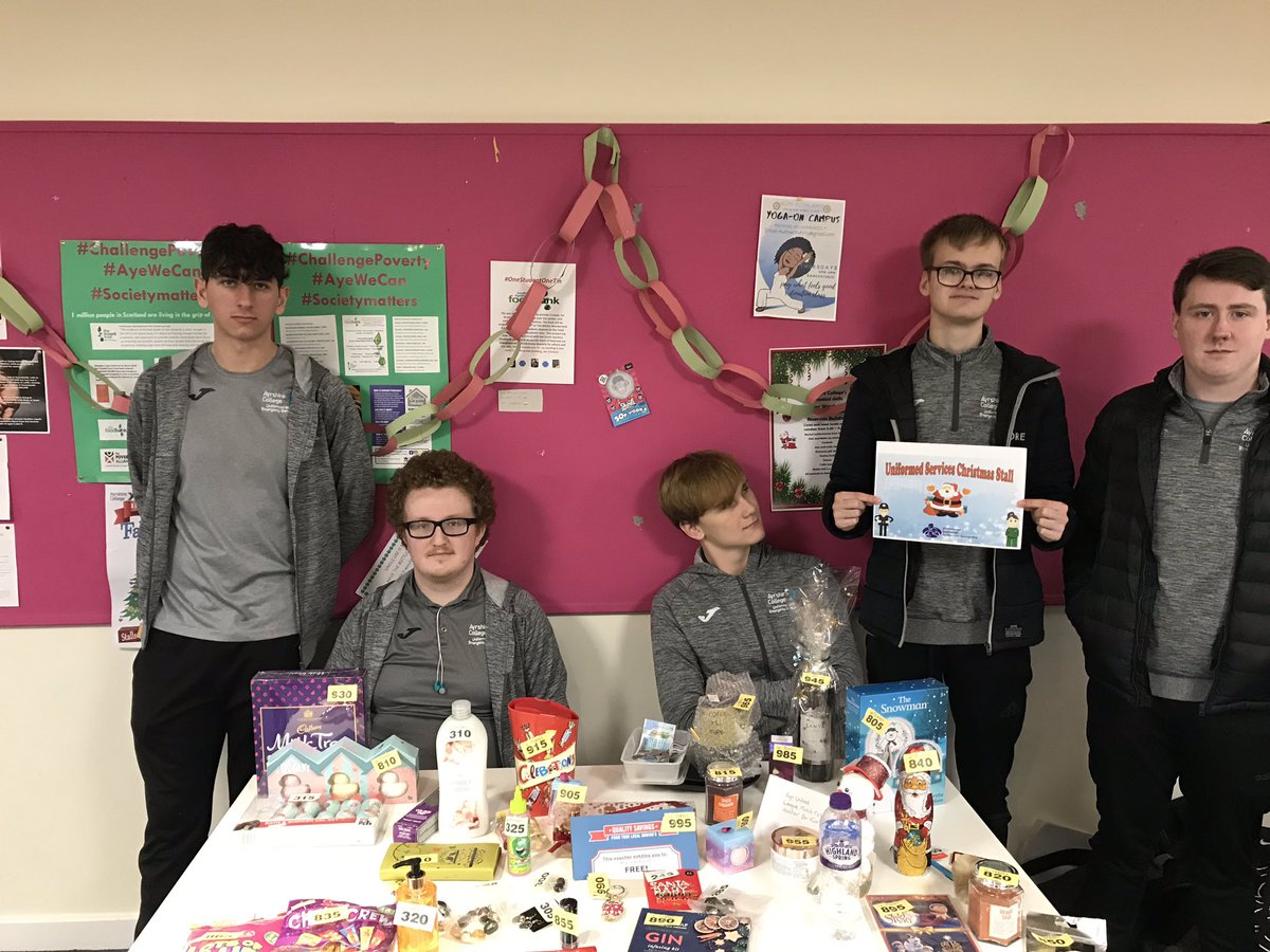 JamieBeattie7's tweet photo. Great morning down at the @AyrshireColl Ayr campus Xmas #winterwonderland. Delighted my uniformed services class decided to donate to the @SthAFoodBank as part of their event! π #OneStudentOneTin https://t.co/wy71Lw6ug3