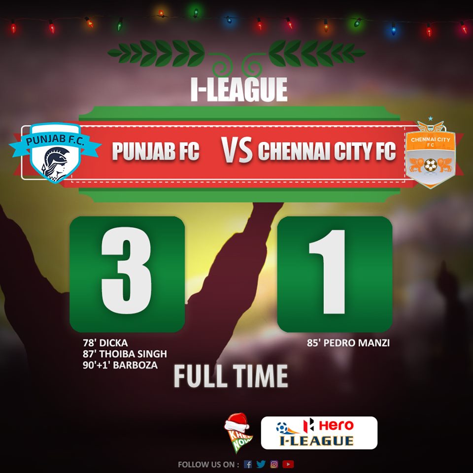 KhelNow's tweet photo. ๐จFULL TIME๐จ
Two late goals by @minervapunjabfc help the hosts rout reigning #HeroILeague champions @ChennaiCityFC.
#IndianFootball #PFCCCFC https://t.co/EZrUcQtsAU