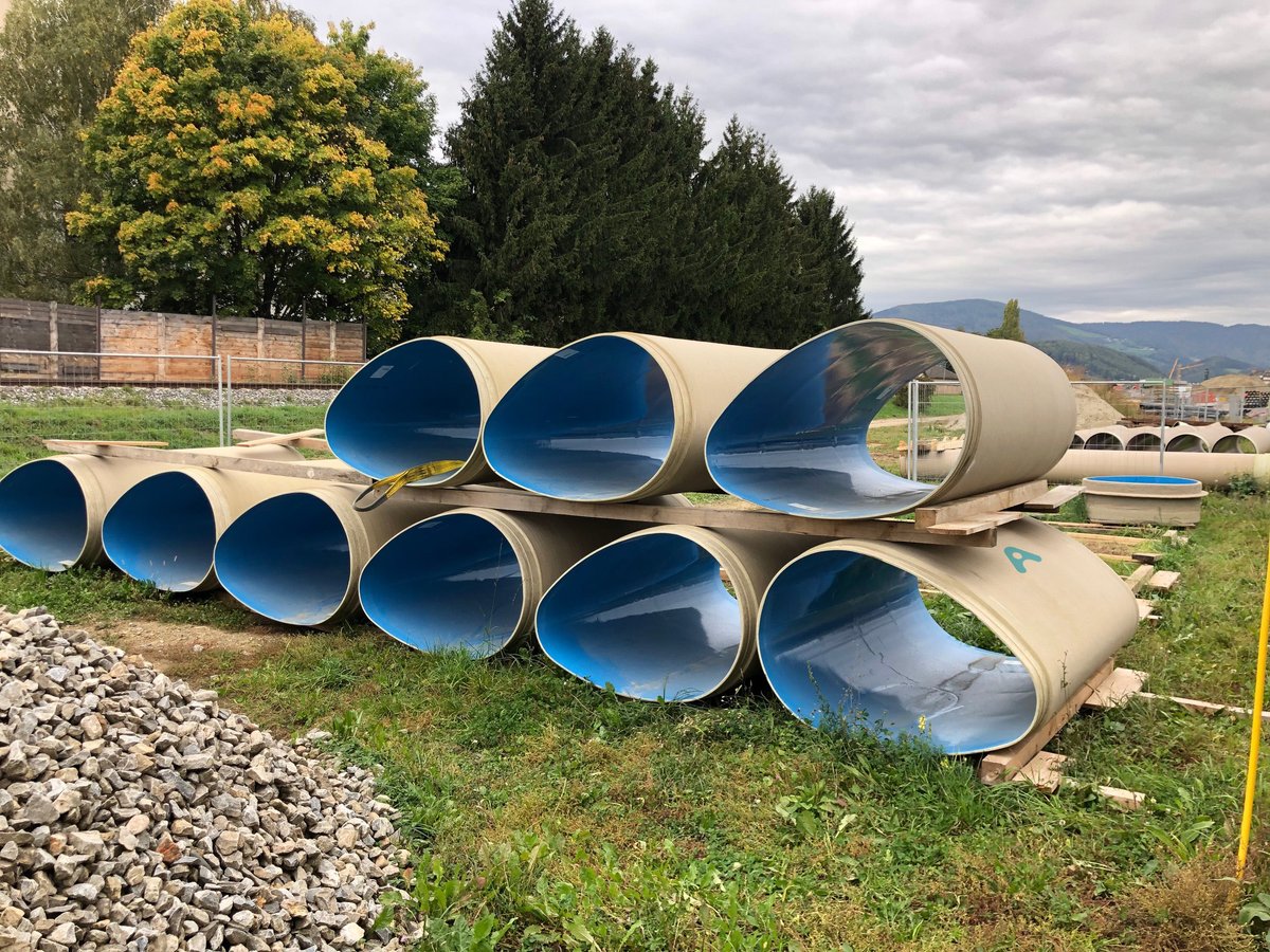 Non-circular and circular #GRP #pipes installed in open trench for a combined #sewer &amp; #stormwater system upgrade in Weiz, Austria!