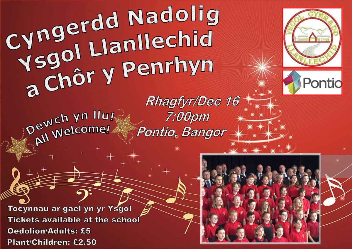 Dewch i gefnogi Ysgol Llanllechid a Côr y Penrhyn yn Pontio, 16 Rhagfyr, tocynnau ar gael drwy'r ysgol.
Come and support Ysgol Llanllechid and Côr y Penrhyn at Pontio, 16 December, tickets available by contacting the school