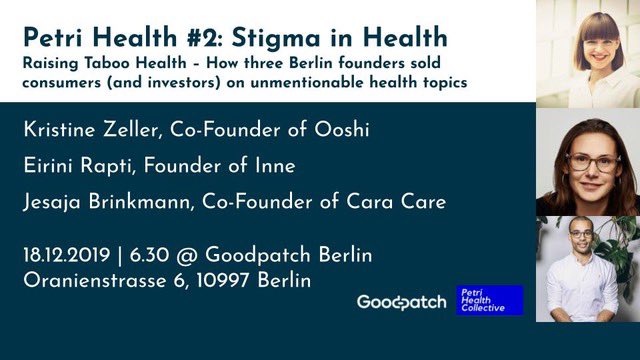 GoodpatchGlobal's tweet photo. Stigma in #HealthCare is a serious topic. Join us for an insightful evening next week with #ooshi @caracarehealth @eirinir: https://t.co/d0Vi7MAIgT #berlinstartups https://t.co/8QDkTSur21