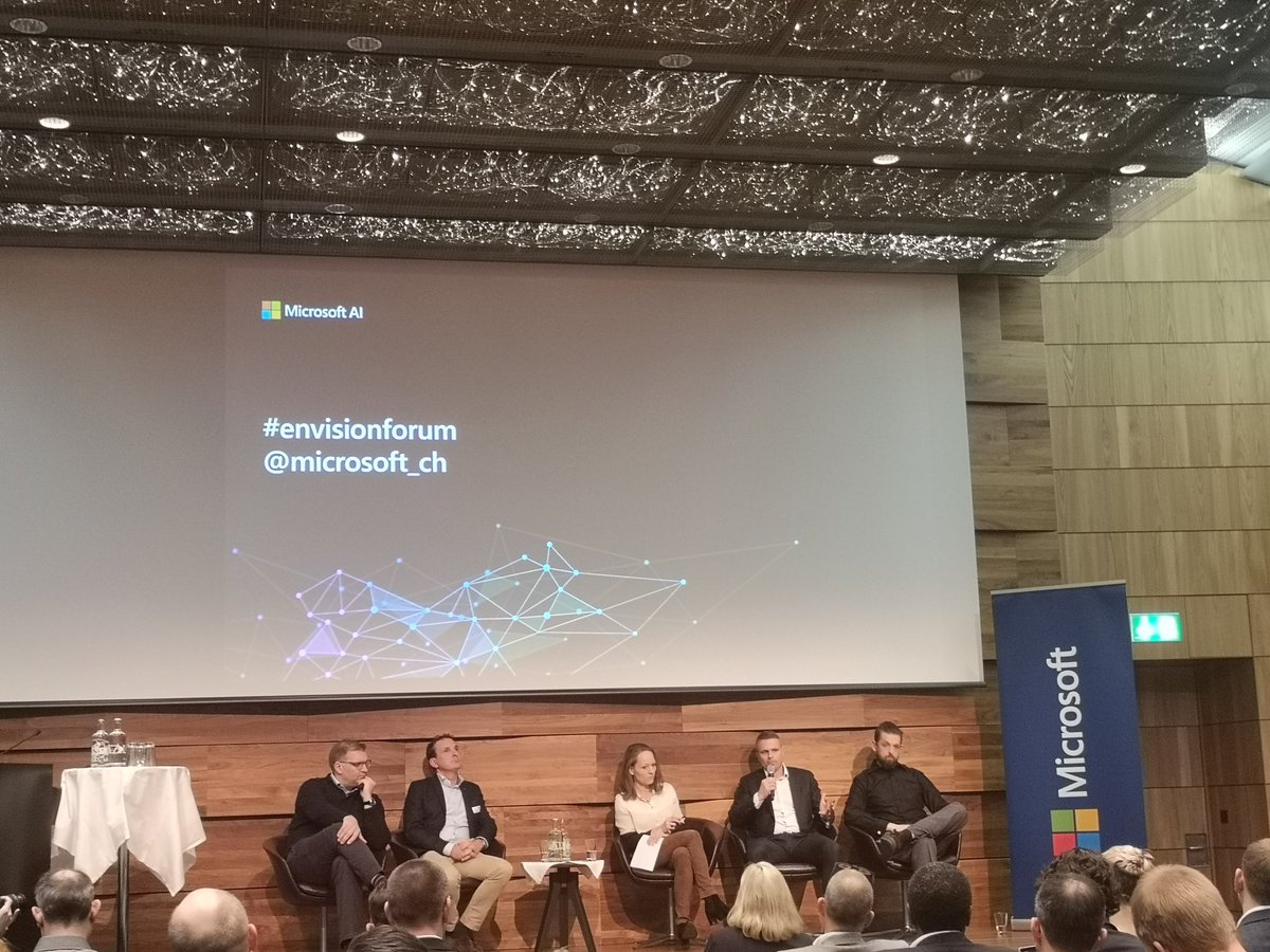 ckreyenbuehl's tweet photo. Panel discussion at the @microsoft_ch #envisionforum on #AI powered innovation. Great insights by @Starmind, @SophiaGENETICS, @PwC_Switzerland & @skyguide who are leveraging #AI to redefine their respective fields. What is your purpose? #innovatewithpurpose @Azure https://t.co/bhZws47eSl