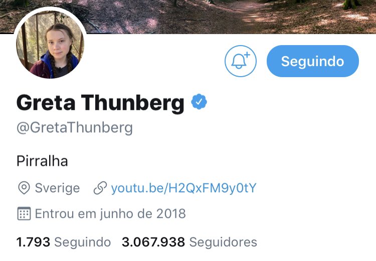 andretrig's tweet photo. Greta colocou “pirralha” na própria descrição no Twitter após ser chamada nesses termos pelo presidente do Brasil. Até aqui, todo Chefe de Estado que se reportou à ela usando termos chulos ou pejorativos, não faturou politicamente. Enquanto isso, a “pirralha” segue incomodando... https://t.co/fcFAssVOOf