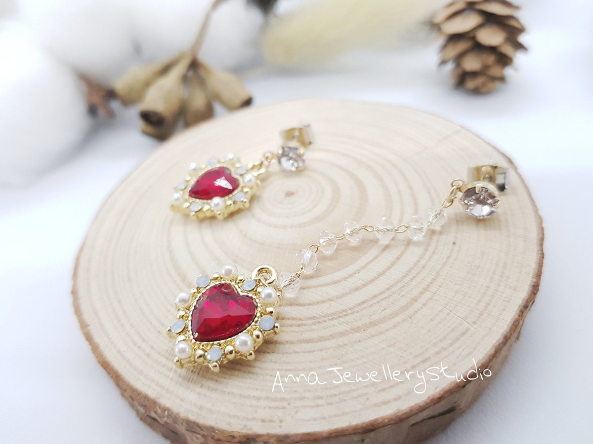 Christmas Red Heart Glass Crystal 925 Silver Pin Earrings etsy.me/2t2n35r #UniqueChristmasEarrings #ChristmasHandmadeJewellery #PrettyRedEarrings #XmasEarrings  #handmadejewellery #handmadeearrings #reduniqueearrings #giftforgirl #lovelyearrings #heartearrings