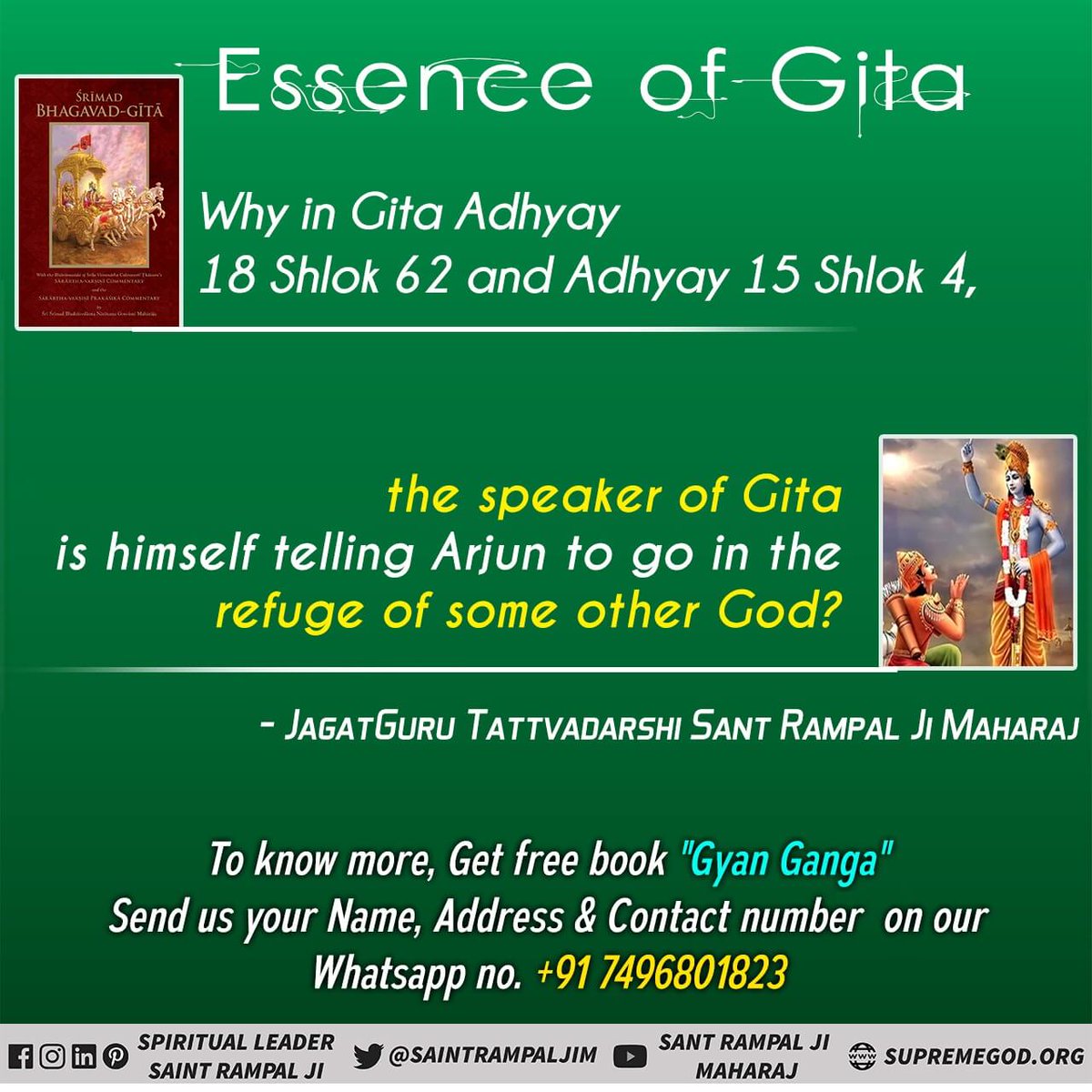 RajpootJaydevi's tweet photo. #Secrets_Of_BhagavadGita
*Lord Kabir* hain
काल अपनी भक्ति का मंत्र अध्याय 8 के श्लोक 13 में बताया है कि मुझ ब्रह्म की भक्ति का केवल एक ओम अक्षर है। इस नाम का जाप अंतिम श्वांस तक करने वाले को इससे मिलने वाली गति यानि ब्रह्मलोक प्राप्त होता है। *Saint Rampal ji*
 वृंदा टीवी पर 9:30 https://t.co/JsPeAs7LAe