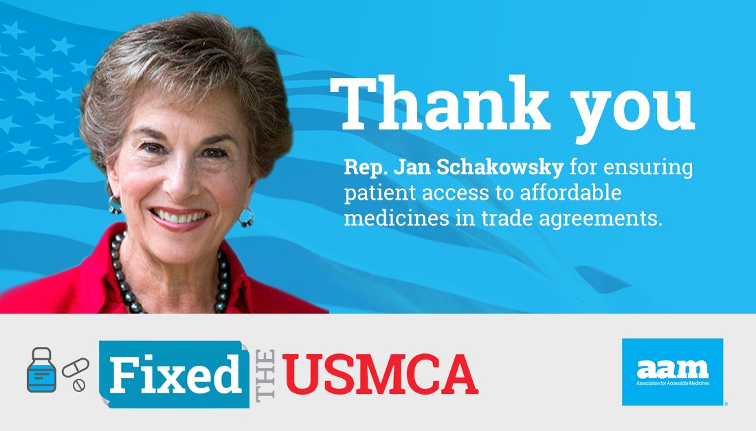 AccessibleMeds's tweet photo. Thank you @janschakowsky for your leadership to #FixUSMCA for the benefit of America's patients. We appreciate all you have done to ensure all Americans have access to affordable generic and biosimilar medicines. https://t.co/N8i11pBjY0 #FixedUSMCA https://t.co/ahGy5ptR0m