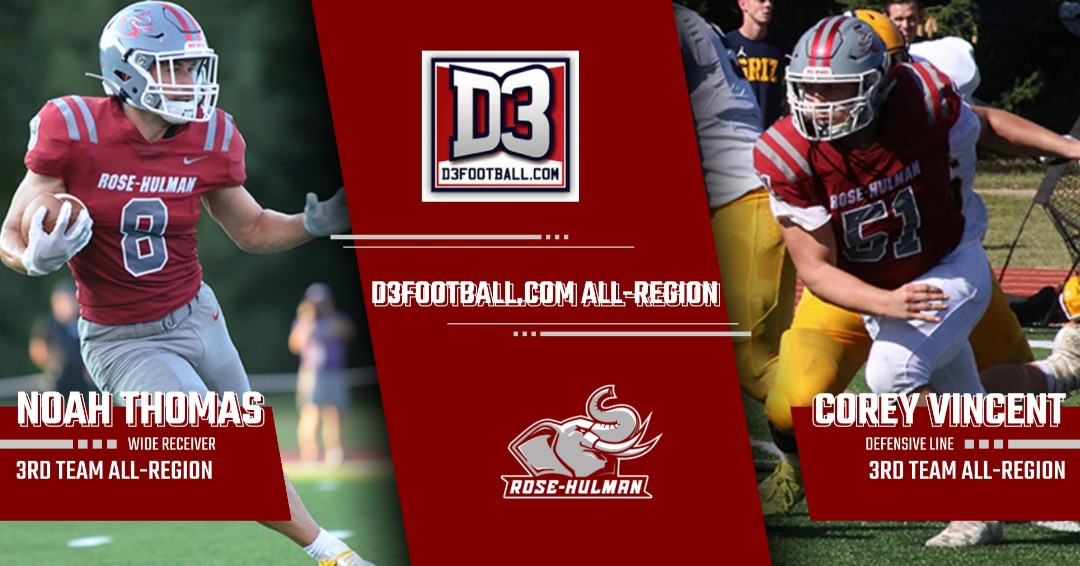 FB: Congratulations to Noah Thomas and Corey Vincent on earning D3football.com All-Region honors!  Noah and Corey were chosen to the 3rd team all-North Region squad by D3football.com. #GoRose

Full story: rosehulman.prestosports.com/sports/fball/2…