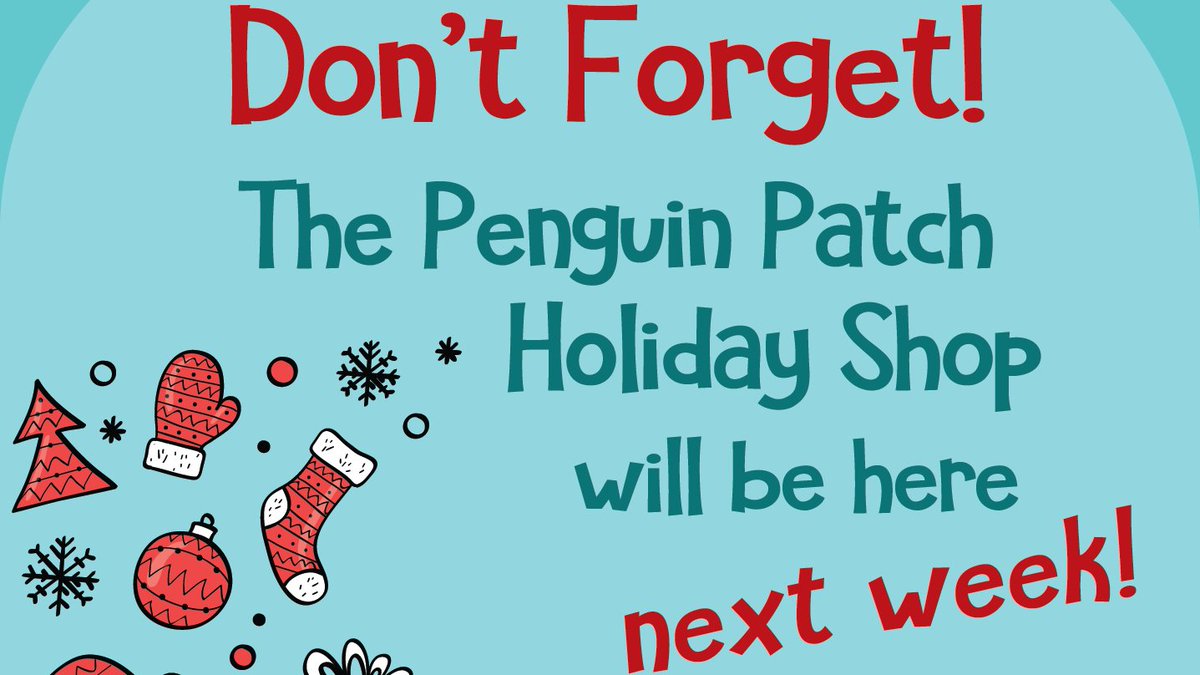 Our annual holiday shop will be here December 17th and 18th during school hours! More information will be coming home this week! <a href="/harryefryschool/">HarryEFrySchool</a> #JennysPenguinPatch