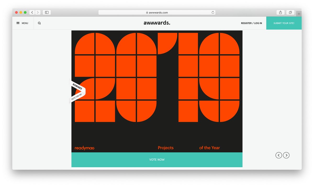 readymag's tweet photo. Landing for Readymag #ProjectsOfTheYear 2019 is now up to vote on Awwwards: → https://t.co/GCgZcz1yLX

We need your support ❤️ https://t.co/obcwINQp30