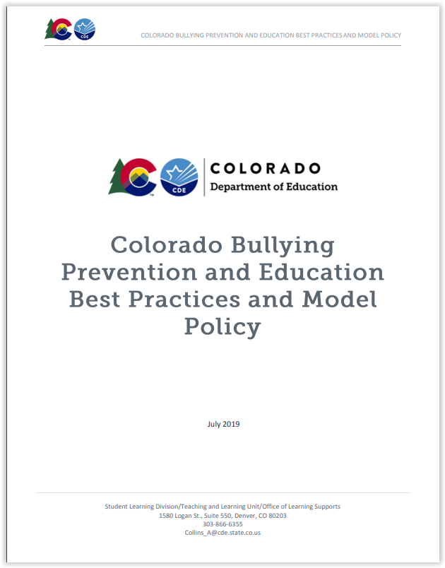 CoSSRC's tweet photo. Do you talk to your child or students about #Bullying? It can be a sensitive subject. Here's the Colorado Bullying Prevention and Education Best Practices and Model Policy. https://t.co/C2CWwUx8Bq
#safesch.
@codepted @StandUpColo @ColoradoPTA @aurorak12 @DPSNewsNow @Safe2TellCO https://t.co/dGMHzg8WkM
