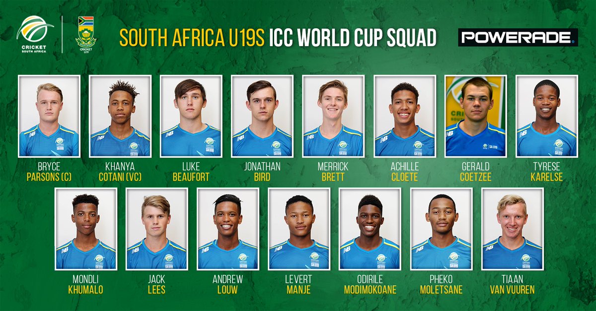 Cricket South Africa Your South Africa Under 19 Squad That Will Take On The World In The Upcoming Icc U19 Cricket World Cup Kicking Off Between 17 January 09