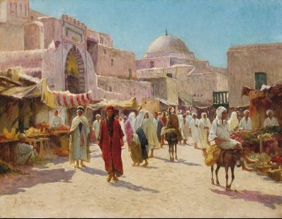 Alexis DELAHOGUE (1867-1953) Marché, rue Saussier à Kairouan, Tunisie. #Tunisia