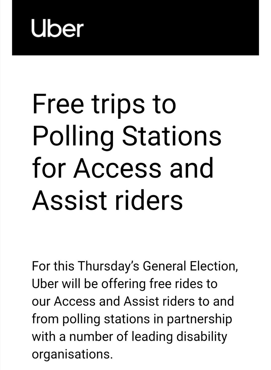 On a mission to improve its image and reputation, <a href="/UberUK/">Uber UK</a> is offering free rides to Assist and Access riders heading to Voting station on Thursday. #Uber #Uberuk