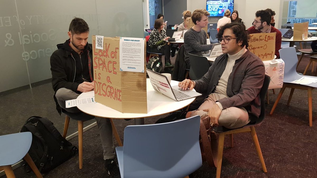 lslothuus's tweet photo. We’re PhD students at @EdinburghUni organising to defend &amp; extend our work and community spaces and to push for democratic control and decision-making. We’re staging a ‘work-in’ to show what the life of a precarious PhD will soon look like if the uni gets its way! #phdprecarity https://t.co/uVrxADnXTY