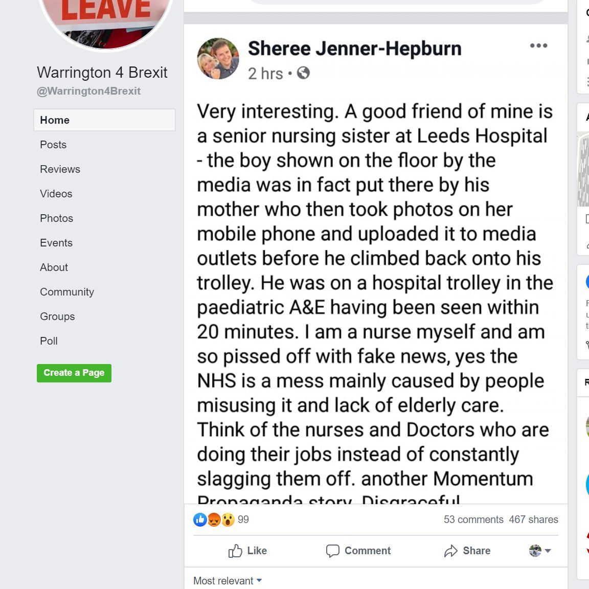 14/ Thanks  @MustardSeedUK for this. The "Warrington 4 Brexit" Facebook group also has the copy and pasted post. The group has over 1000 followers. The post has been shared 467 times, a lot. Also, assuming the original Sheree Jenner screenshot is real, it was shared 8k times!