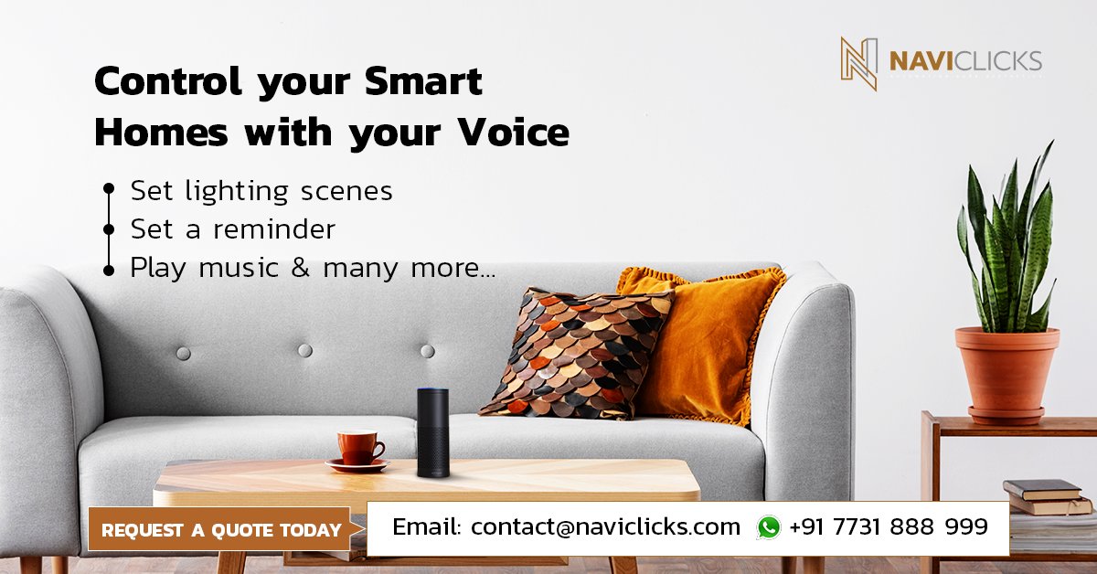 Naviclicks's tweet photo. Go hands-free where you need it the most. Make the entire home active with a single voice command. Request a free demo today! Visit @Naviclicks or call 773188899. #smarthomecompany #smarthome #homeautomation #alexa #voicecontrols #hyderabad https://t.co/lNHAbgjx7B