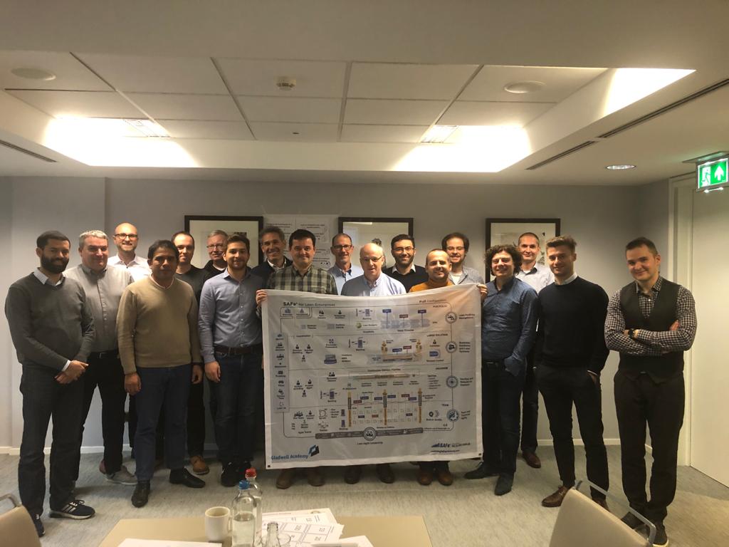 This group is learning this week about Implementing #SAFe in Brussels. Want to join the next SPC in Amsterdam? Register here: ow.ly/Q7Wt50xvmYo 
#SAFe #SPC