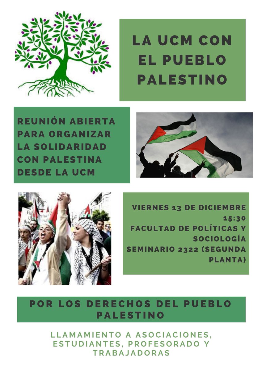 Compañeras de la Complu! Nos llega esta convocatoria para el viernes. Ya es hora de que nos movilicemos por Palestina en nuestra universidad!