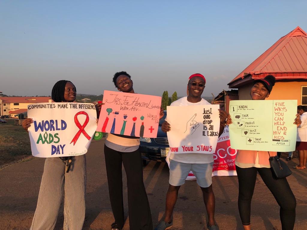 AmsaScora's tweet photo. Walk for AIDS 2019 was a success organized by NiMSA SCORA, ABUAD Chapter organised a WALK FOR AIDS, an awareness walk on HIV &amp; AIDS to commemorate the World AIDS Day. We reached out to the Ido community members , sharing the word  on HIV &amp; AIDS ‼️‼️‼️. https://t.co/mIGgfE0L9L