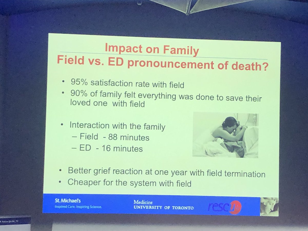 Families are ok with stopping Resus in OOHCA at the scene. Might be because clinicians spend longer with the family? <a href="/Rescudoc/">laurie morrison</a> #LCAS2019 Definitely reflects my experience PH v ED