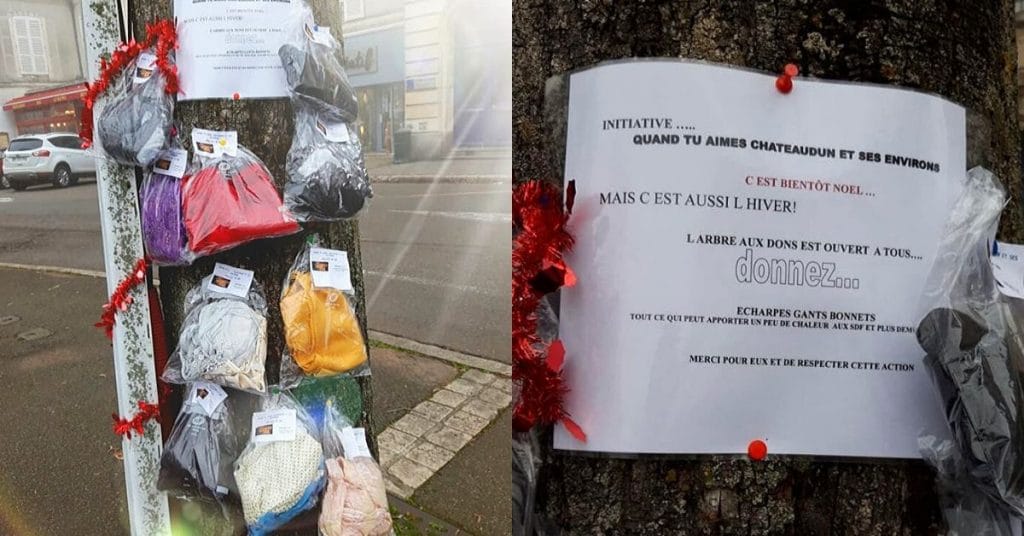 ensemblfr's tweet photo. 🔗SOLIDARITE🔗

A Chateaudun, les habitants se sont organisés sur internet pour venir en aide aux sans-abris de la ville: ils accrochent des vêtements chauds à un arbre afin de les mettre en « libre-service » au profit des SDF.

#voisins #solidarite #quartir #ville #bellehistoire https://t.co/dZ2X6wClqW