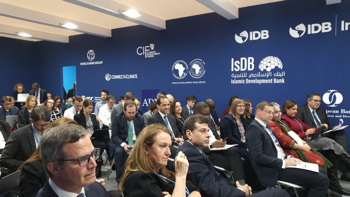 Packed room at @UNFCCC #COP25Madrid meeting where #MDB reps share experience and achievements on #ClimateAction and alignment with goals of Paris agreement. @EBRD is current #MDB group coordinator. High aspirations for 2020. #ForABetterFuture.