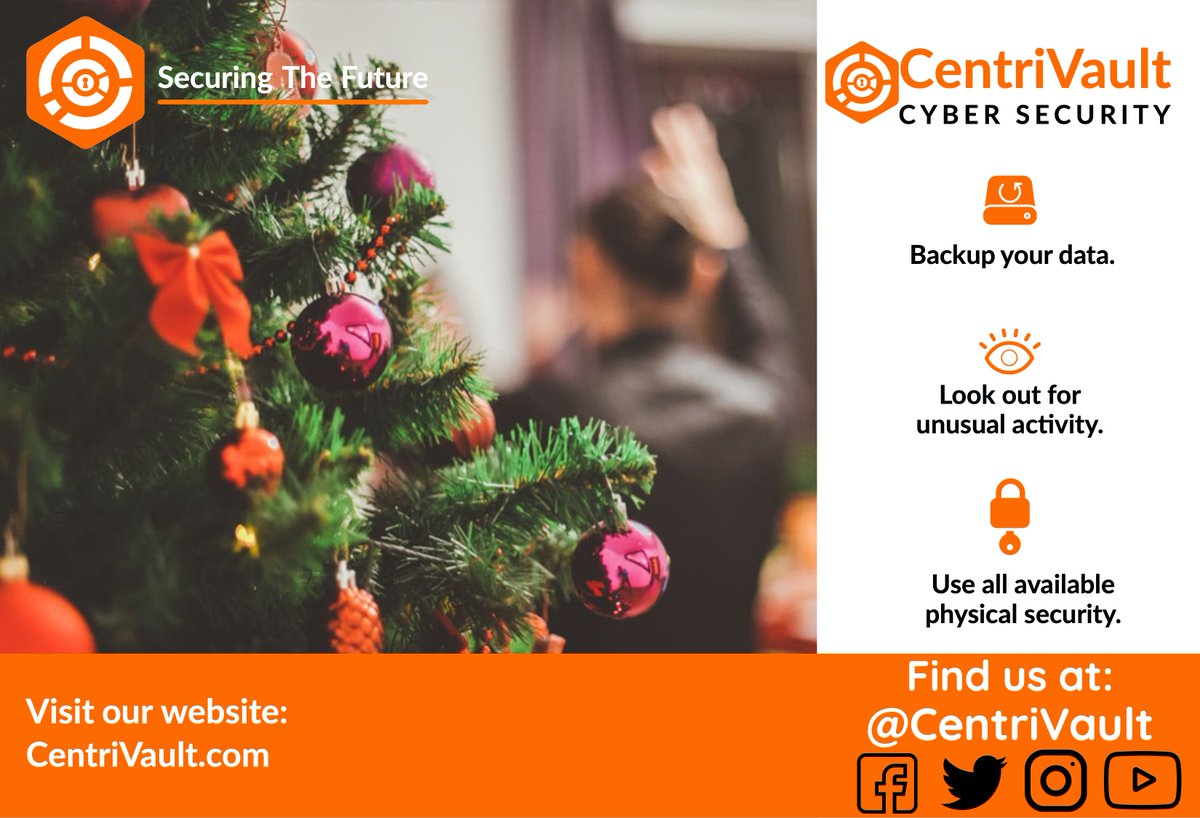 CentriVault's tweet photo. Keep your data secure over the festive period. Visit us at: https://t.co/SaR86vwmjW #CentriVault #CyberSecurity #Data #Christmas https://t.co/GKRQRnVbeY