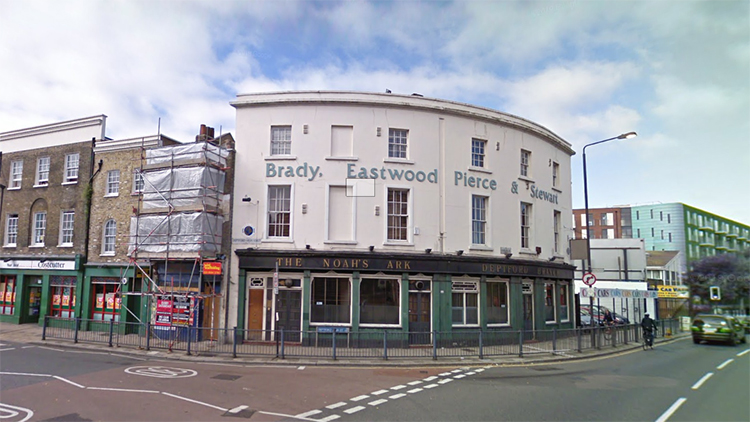 thevicsoc's tweet photo. ⚠️ Under the cover of nightfall and hidden behind scaffolding, the historic Noah's Ark Pub was substantially demolished without permission by developers Visionbell. A key part of Deptford's heritage has been lost. Lewisham Council must take urgent enforcement action. https://t.co/9gk2SnAHZg