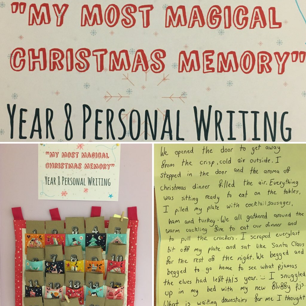 EngDeptSLG's tweet photo. “My Most Magical Christmas Memory”🌟🎄🎁Year 8 @SLGBallymena have demonstrated their newly-acquired Personal Writing skills by applying them to the festive season of advent-sharing a different magical memory every day 🌟#alliteration #personalwriting #firstpersonnarrative #advent https://t.co/Et3fXWDyMl