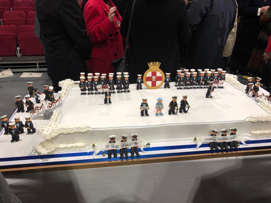 brislordmayor's tweet photo. It’s a fantastic atmosphere here on board the remarkable feat of engineering that is @HMSPWLS and wow, what a cake! #CarrierTakeTwo #affiliatedcity #ProudFirstCitzen #Bristol @BristolCouncil 😊 https://t.co/j75l1qb2R3