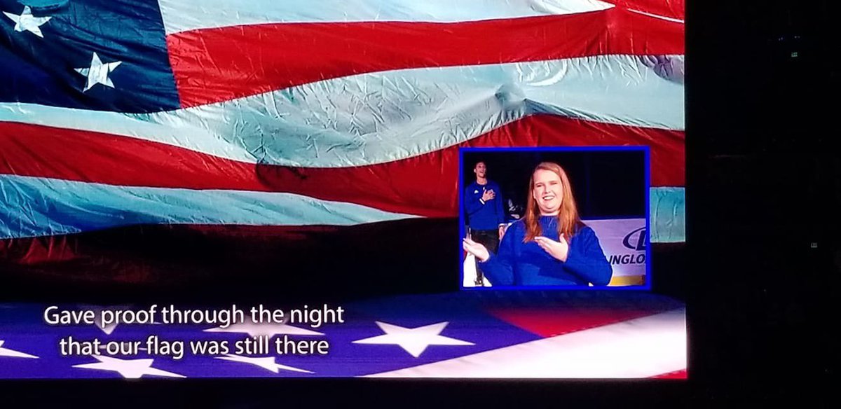 AdkinsStacey's tweet photo. Thank you the Tampa Bay Lightning Organization for your support in Abagail Adkins signing the National Anthem at last nights game. I now it touched the hearts of many people in our deaf community. #onenation #usa #americansignlanguage #tblightning #bolts #arctic_music_note https://t.co/dYD3rHLEtt
