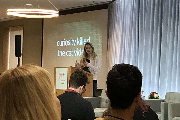 young woman in front of an audience