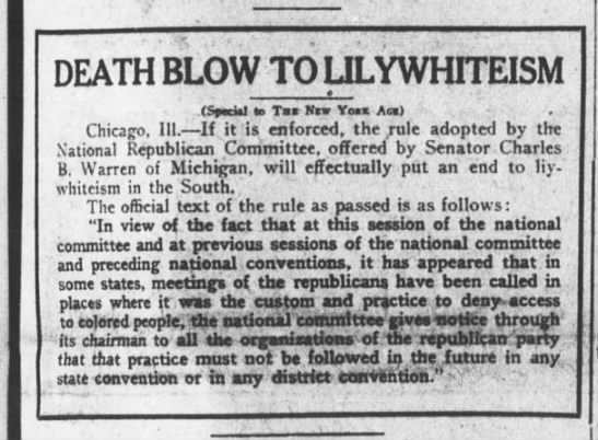 More Lily White Republican receipts! https://www.newspapers.com/clip/30670096/the_new_york_age/ https://www.newspapers.com/clip/14445558/national_republican_committee_death/ @KevinMKruse  @ChrisALadd  @LeahRigueur  @blogdiva  @eyeveaux  @VOICEOFCHID  @AlsoACarpenter  @AKalleyne  @drantbradley