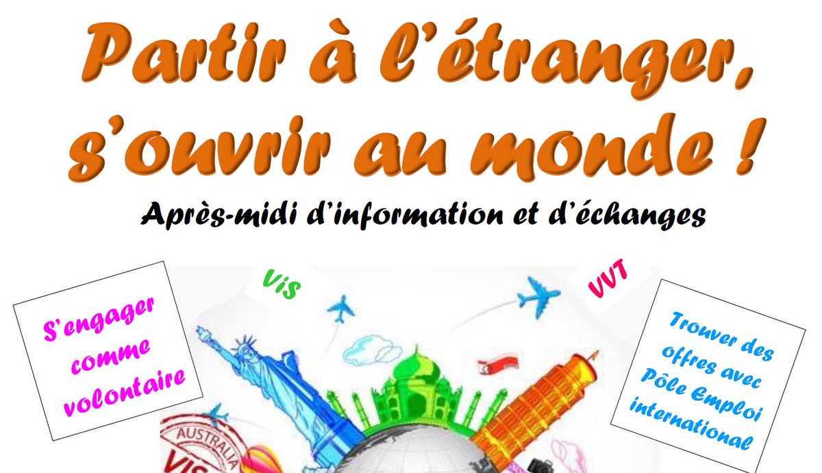 MLperigordnoir's tweet photo. [MOBILITE]
#Partir à l'étranger en toute sécurité ✈️🚆🗼🌋🕍🏛️⛩️ - réunion d'info Merc 18 Déc - #Terrasson - Mission Locale 58 av Jean Jaures - 14 h - gratuit sur inscription - 05 53 50 82 44 - #ERASMUS #MLPN #EMA https://t.co/88YEdIvyNr