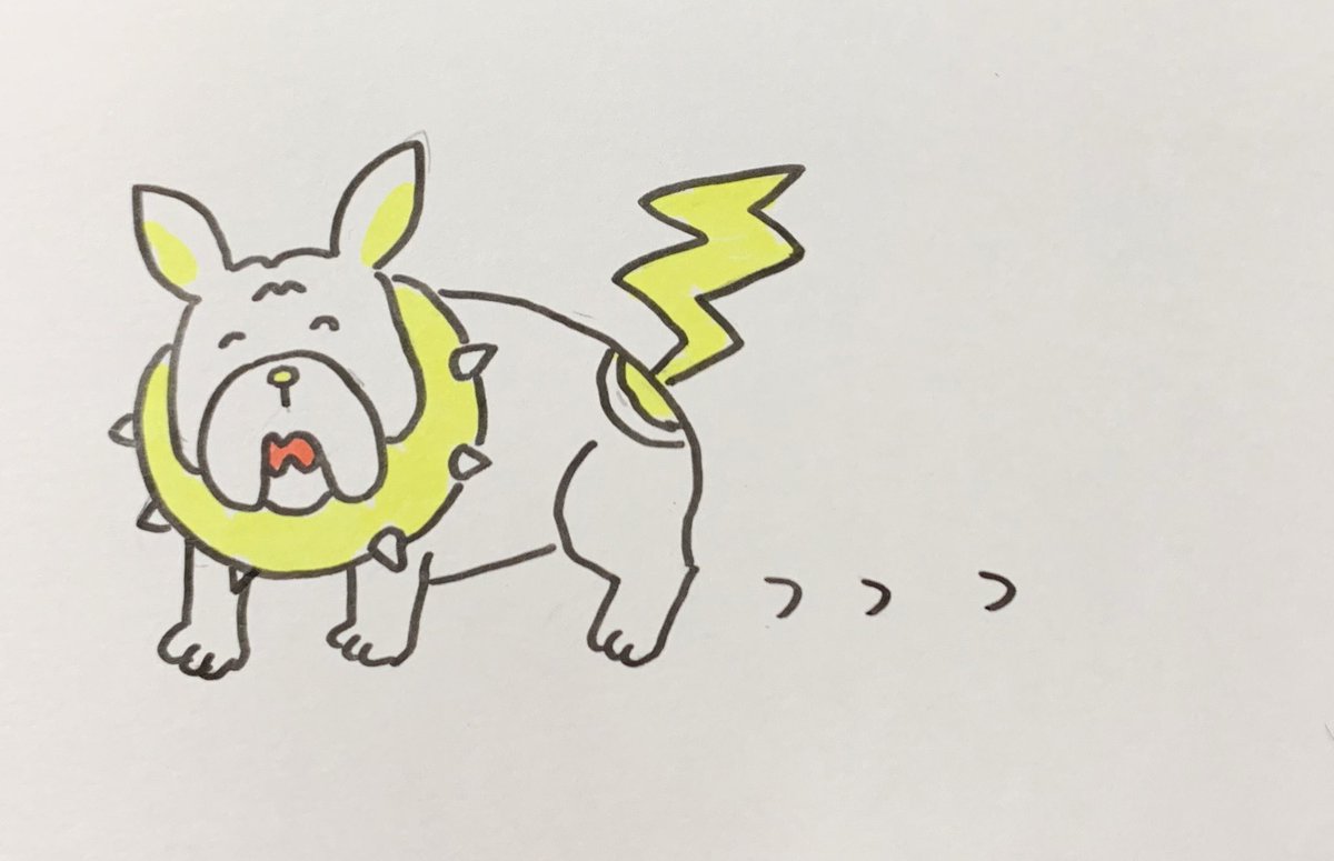 ワタナベスグル ワンパチの進化形 のポケモンの絵を描きたいんですけど楽しみに育ててる人のネタバレしたくないので 実物を見る以前に僕が想像していた架空のワンパチの進化形の絵を描きました T Co Y57sbvp7qo Twitter