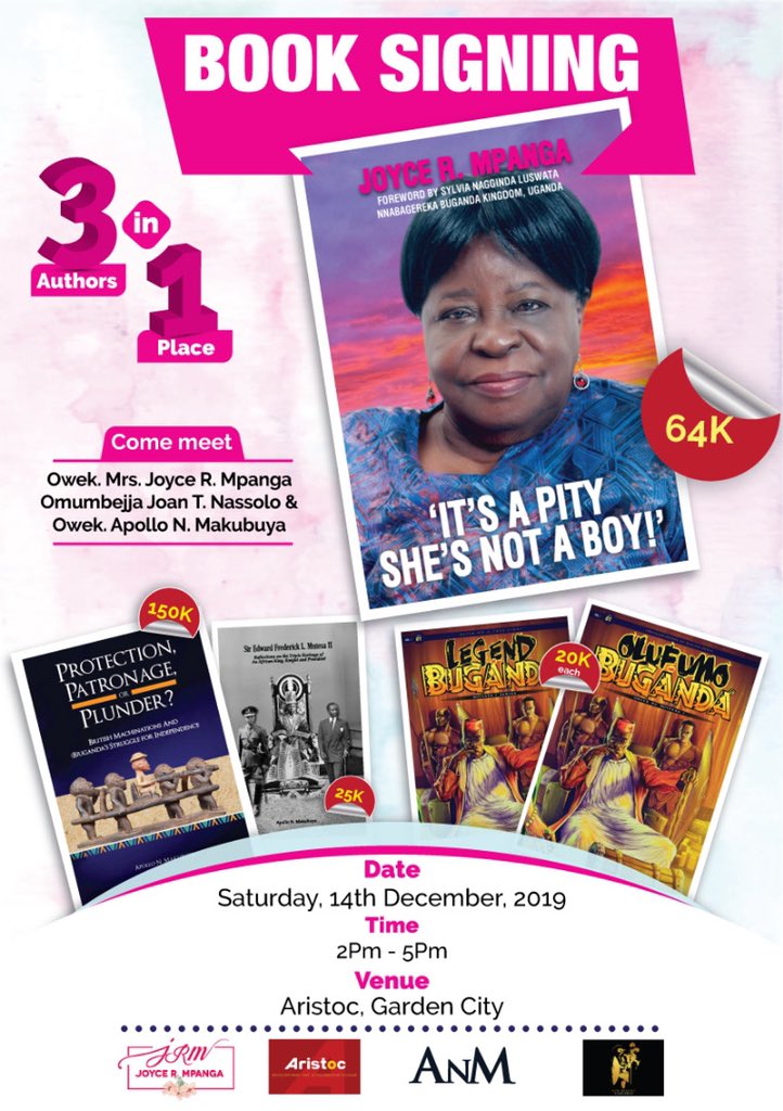 LegendOfBuganda's tweet photo. Come and get your book copies signed! This Saturday, 14th December 2019 2pm-5pm, @AristocBooklex1 , Garden City! #LegendOfBuganda #OlufumoLwaBuganda #ItsAPityShesNotABoy #ProtectionPatronageOrPlunder #Buganda #BugandaKingdom #History #Culture https://t.co/Vt3ZIdBym7