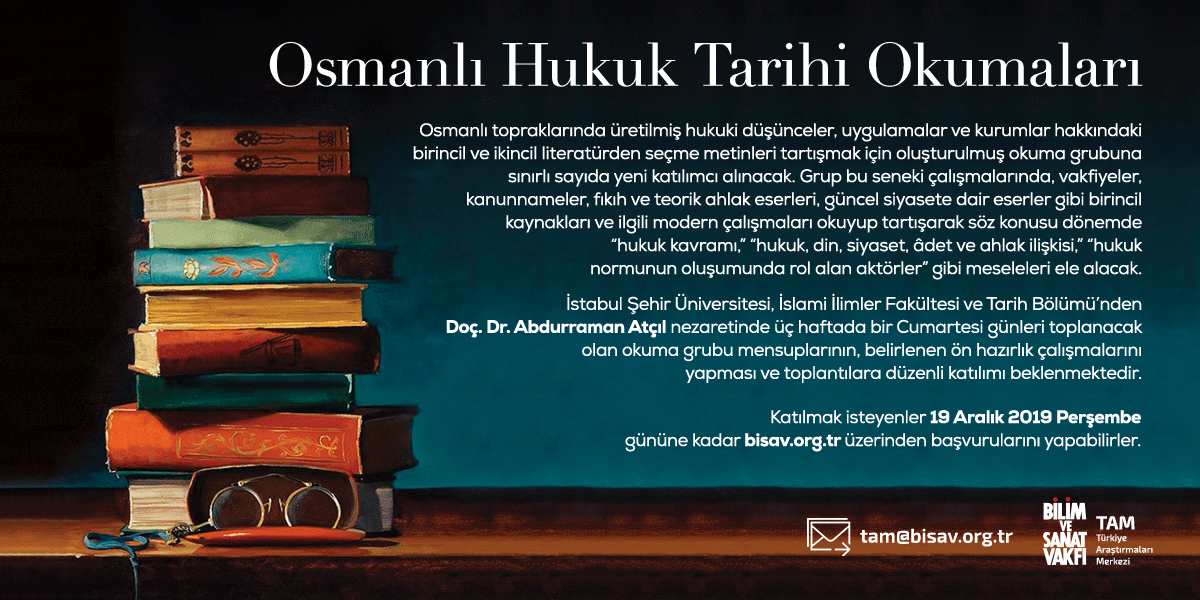 📢İlgilisine!
İstanbul Şehir Üniversitesi'nden Doç. Dr. Abdurrahman Atçıl ile  Osmanlı Hukuk Tarihi Okumaları yakında başlıyor.

Başvuru için tıklayınız → bit.ly/2P5Pecg