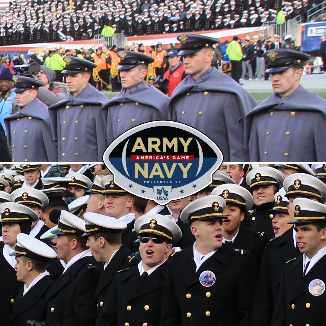 USAA's tweet photo. Will Army fight on to victory, or will Navy sail down the field to sink the boys in gray? Which fight song will you be singing? #ArmyNavy https://t.co/aGdO4rGIVG
